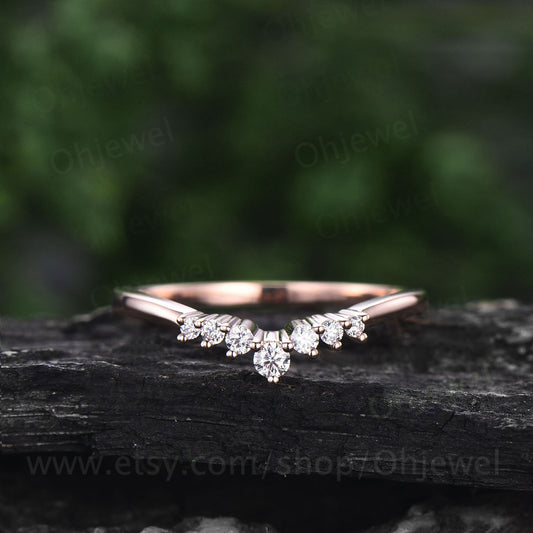 Diamond wedding band 14k rose gold moissanite wedding band stacking ring bridal ring