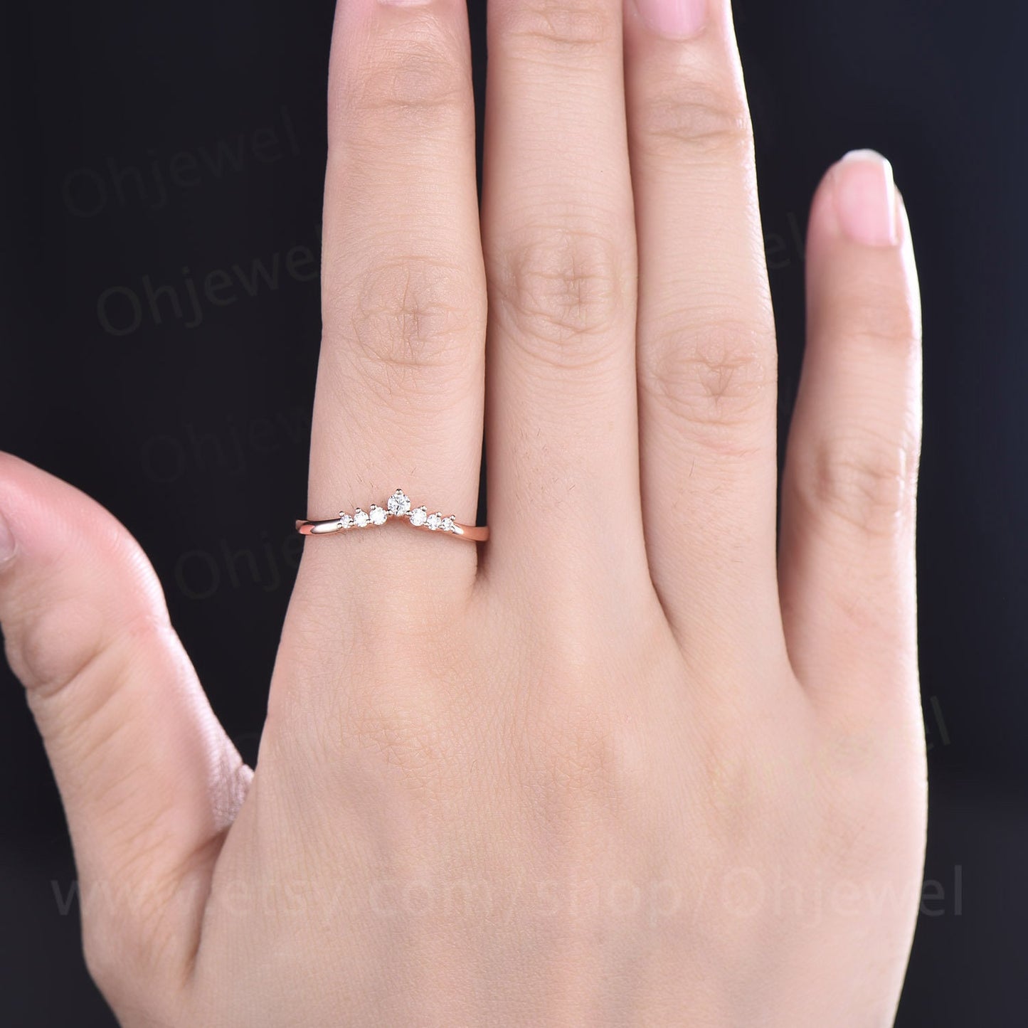 Diamond wedding band 14k rose gold moissanite wedding band stacking ring bridal ring