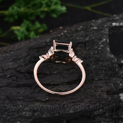 Emerald cut London blue topaz engagement ring rose gold art deco unique engagement ring marquise cut diamond ring promise ring for her gifts