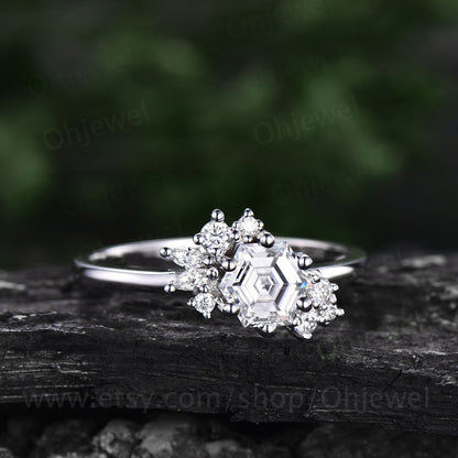 Hexagon cut moissanite ring gold silver for women Alternative culster unique Alexandrite engagement ring marquise cut diamond wedding ring