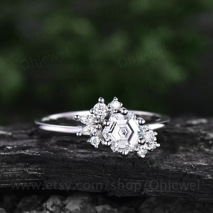 Hexagon cut moissanite ring gold silver for women Alternative cluster unique Alexandrite engagement ring marquise cut diamond wedding ring