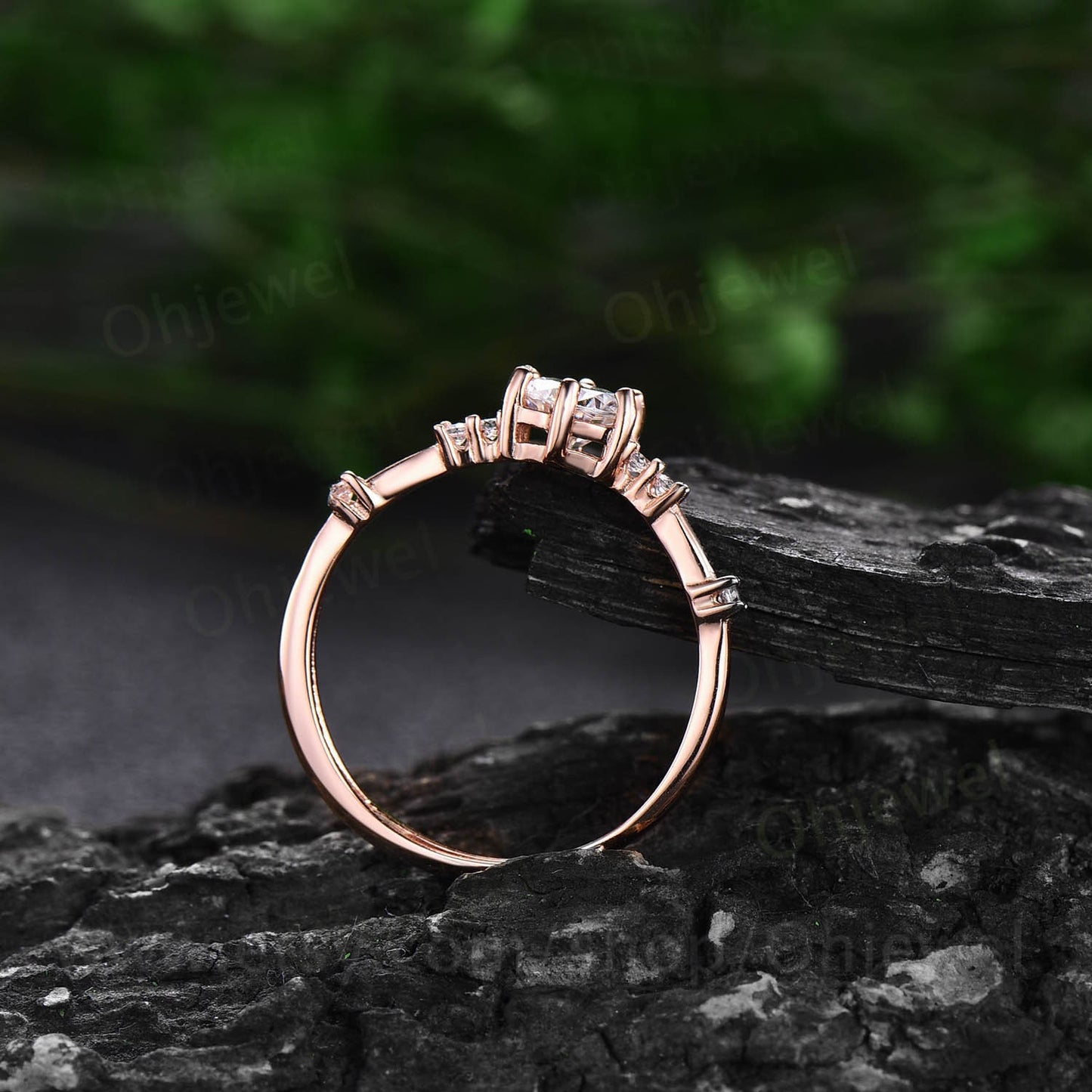 Dainty round cut moissanite ring gold vintage unique moissanite engagement ring 14k rose gold 7 stone diamond bridal wedding ring for women