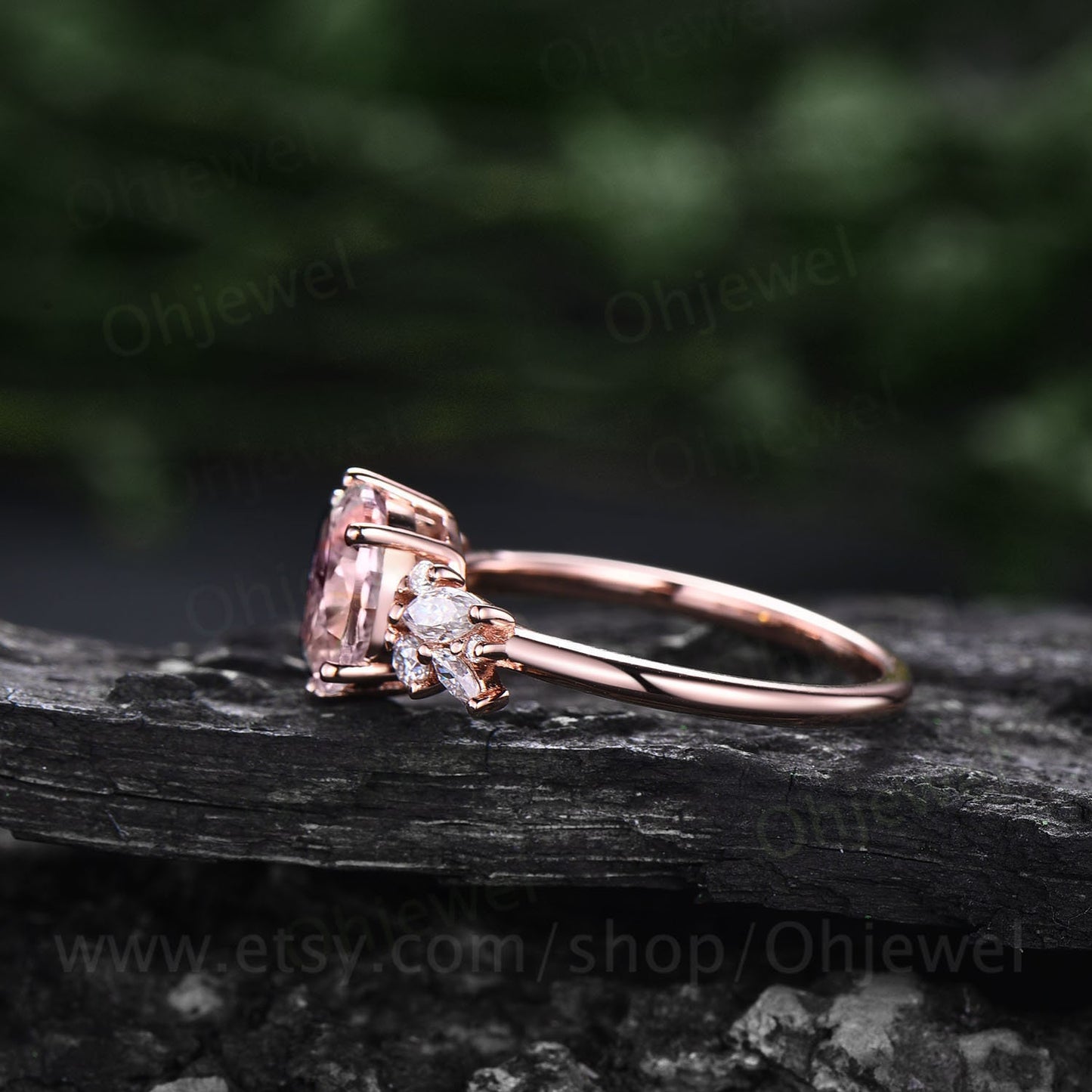 Pink morganite ring gold vintage morganite engagement ring unique cluster engagement ring diamond ring jewelry wedding promise ring women