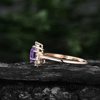 Hexagon cut amethyst ring gold silver for women vintage amethyst engagement ring unique cluster engagement ring moissanite ring for women