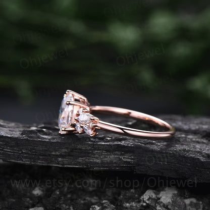Oval cut moissanite ring rose gold silver vintage moissanite engagement ring unique cluster engagement ring 8 prong diamond ring for women