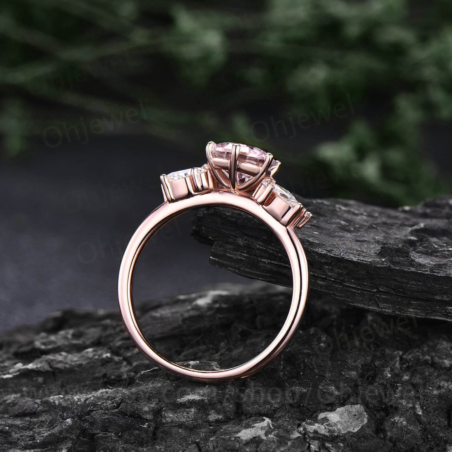 Pink morganite ring gold vintage morganite engagement ring unique cluster engagement ring diamond ring jewelry wedding promise ring women