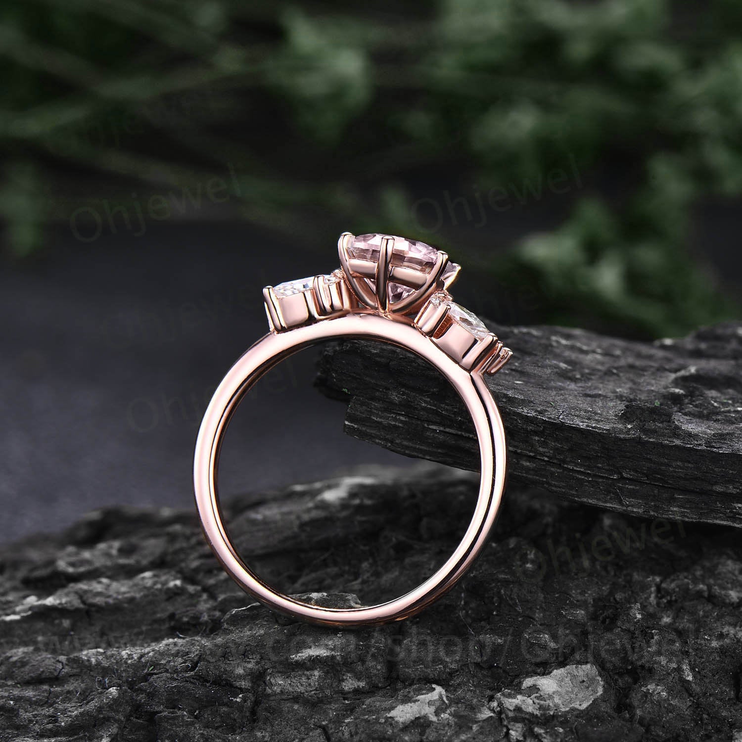 Trilliant Pink newest Morganite Engagement Ring Vintage Cluster Diamond 18k Gold Ring Promise Birthday Anniversary Gift for Her Unique Design Ring