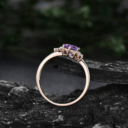 Hexagon cut amethyst ring gold silver for women vintage amethyst engagement ring unique cluster engagement ring moissanite ring for women