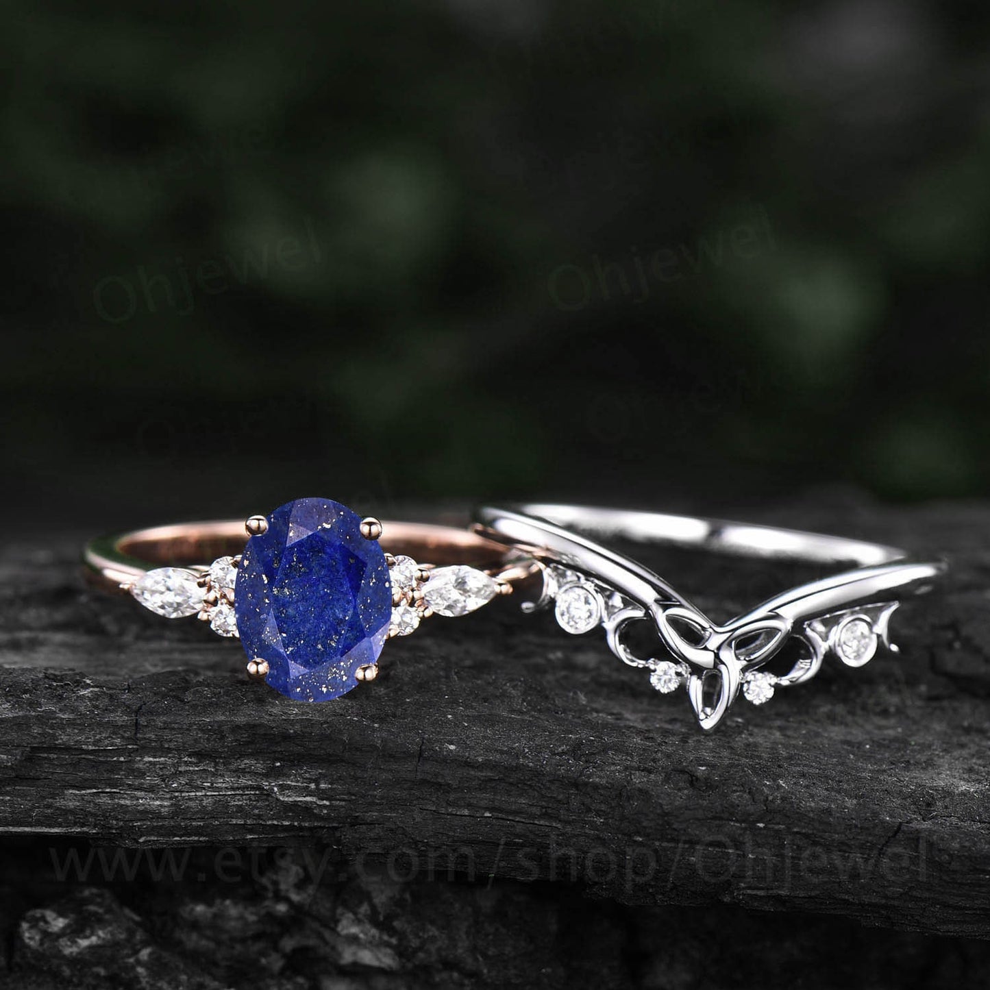 Lapis Lazuli ring gold vintage oval cut Lapis Lazuli engagement ring set sterling silver moissanite ring women Norse Viking ring Jewelry