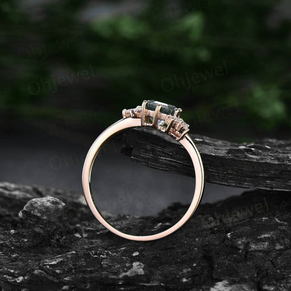 Hexagon cut green sapphire engagement ring teal sapphire engagement ring art deco cluster moissanite ring promise bridal wedding ring women