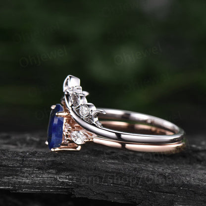 Lapis Lazuli ring gold vintage oval cut Lapis Lazuli engagement ring set sterling silver moissanite ring women Norse Viking ring Jewelry
