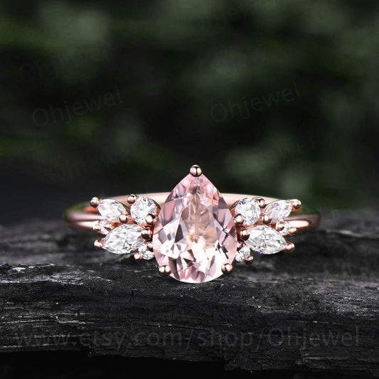 Morganite ring rose gold vintage pink morganite engagement ring unique cluster alternative engagement ring diamond wedding ring women gifts