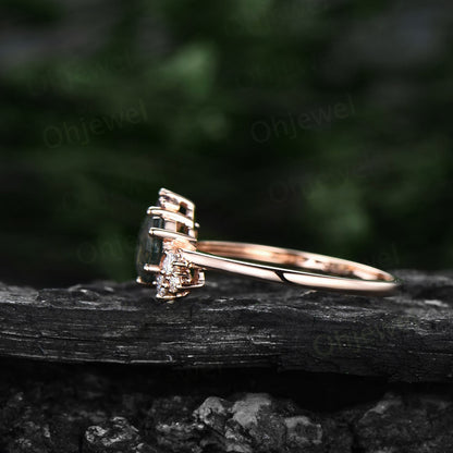 Peridot ring vintage Hexagon cut peridot engagement ring rose gold unique cluster engagement ring women marquise cut diamond promise ring