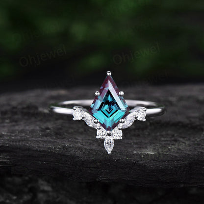 1.5ct kite cut Alexandrite engagement ring women unique anniversary promise wedding ring diamond ring rose gold vintage June birthstone ring