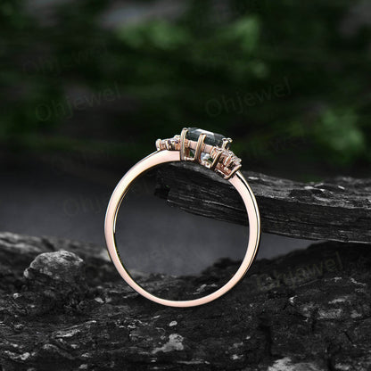Hexagon cut Lapis Lazuli ring gold silver for women vintage unique cluster Lapis Lazuli engagement ring art deco moissanite wedding ring
