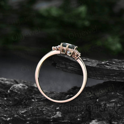 2ct Hexagon cut Alexandrite engagement ring 14k rose gold cluster diamond ring vintage amethyst ring women 6 prong unique wedding ring gifts
