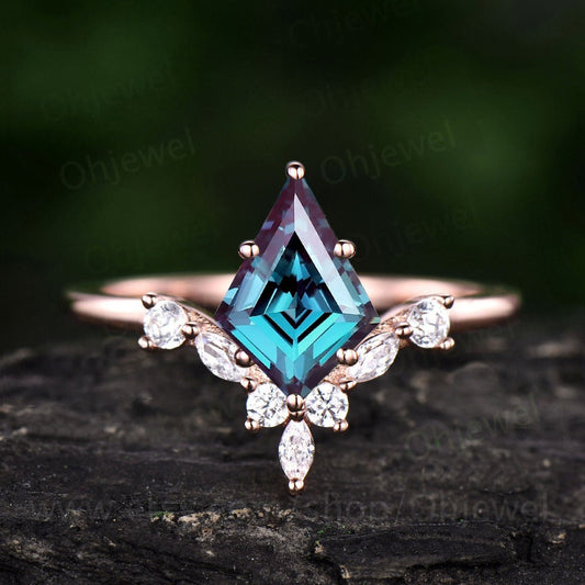 1.5ct kite cut Alexandrite engagement ring women unique anniversary promise wedding ring diamond ring rose gold vintage June birthstone ring