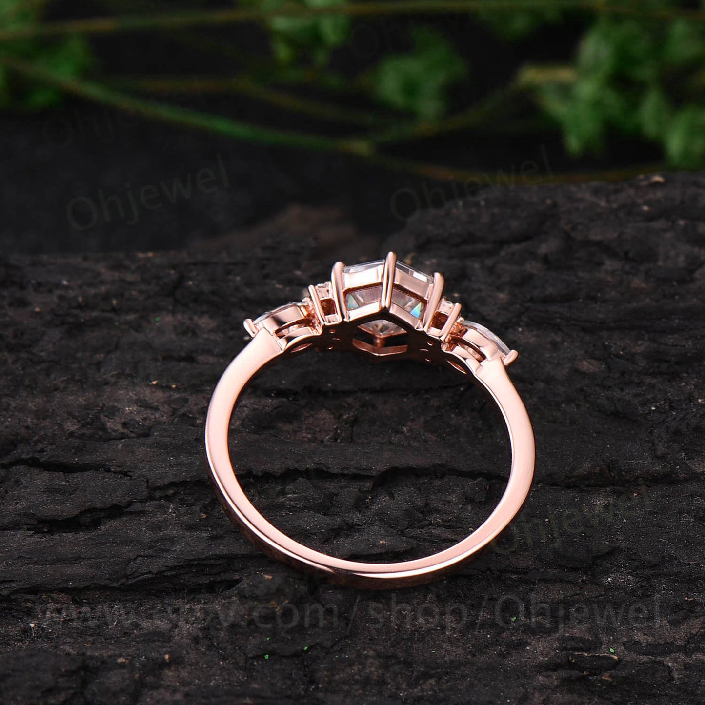 Morganite ring vintage Hexagon cut pink morganite engagement ring 14k rose gold marquise cut diamond ring for women unique promise ring her