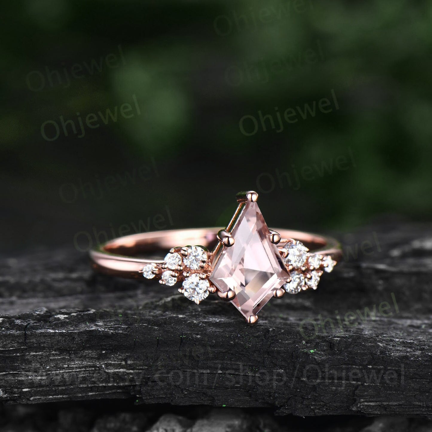 1ct kite cut pink morganite engagement ring set rose gold unique snowdrift engagement ring for women round diamond ring antique bridal set