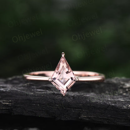 1ct kite cut pink morganite ring rose gold unique solitaire engagement ring set vintage style diamond wedding ring band women bridal set