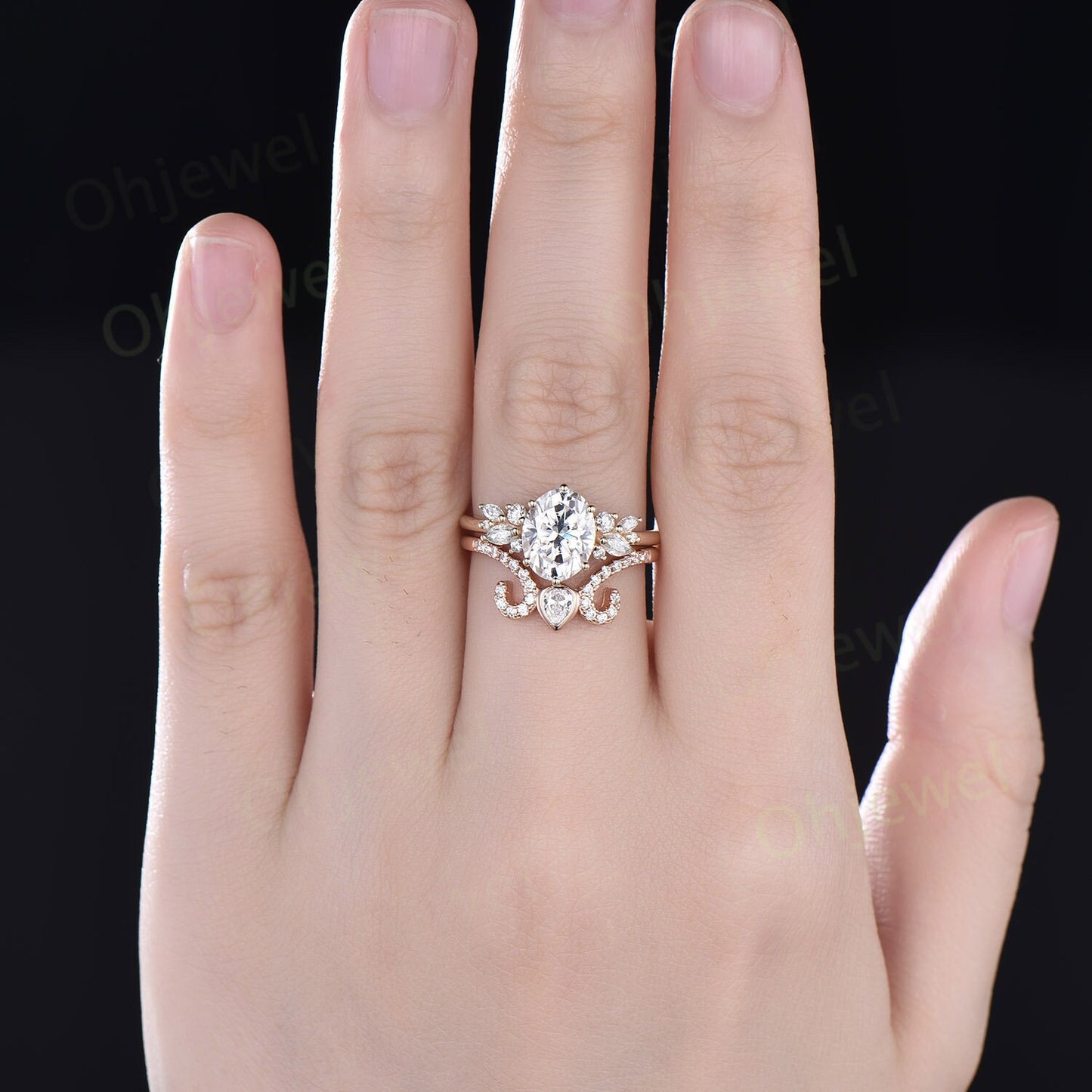 Vintage 2ct oval moissanite engagement ring yellow gold unique marquise cluster engagement ring women diamond ring set promise ring set her