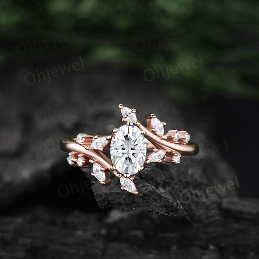1ct oval cut moissanite engagement ring 14k rose gold sterling silver marquise cut diamond moissanite wedding anniversary ring women gift