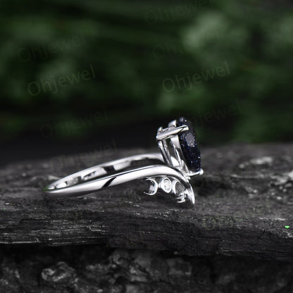 Pear shaped blue sandstone ring blue goldstone ring unique engagement ring 14k rose gold sterling silver anniversary ring women gifts