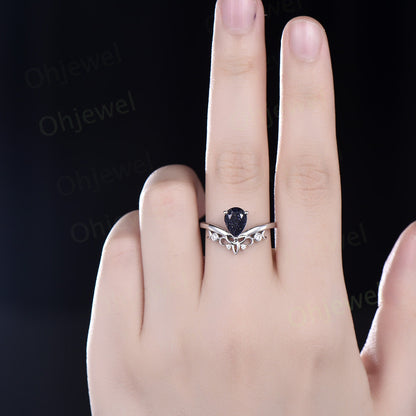 Pear shaped blue sandstone ring blue goldstone ring unique engagement ring 14k rose gold sterling silver anniversary ring women gifts