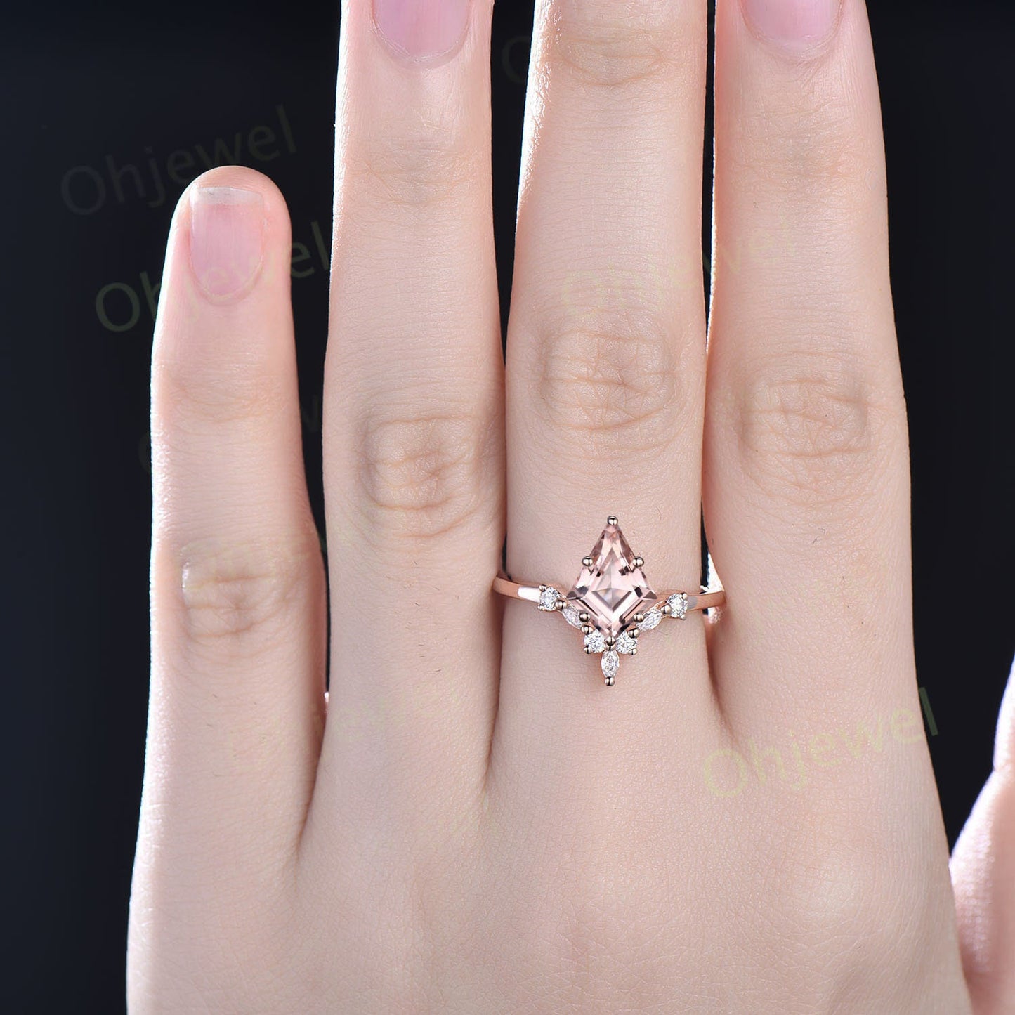 Unique kite cut pink morganite engagement ring solid 14k rose gold curved art deco diamond ring vintage wedding ring for women fine jewelry