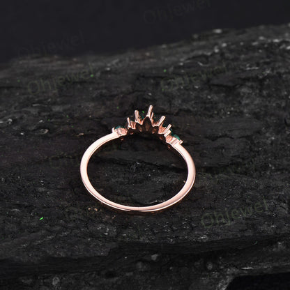 Vintage marquise cut emerald wedding band 14k rose gold sterling silver emerald ring crown curved wedding ring band stacking ring women gift