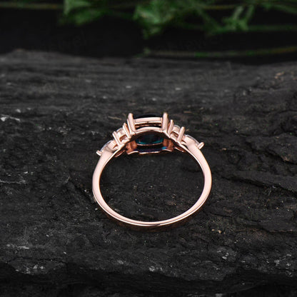 Vintage cushion cut Alexandrite engagement ring 14k rose gold marquise cut moonstone ring silver diamond promise anniversary ring for women