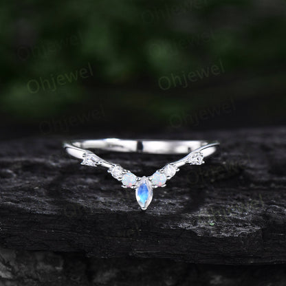 1ct Marquise cut Alexandrite ring vintage unique engagement ring set white gold silver moonstone opal ring baguette moissanite ring women
