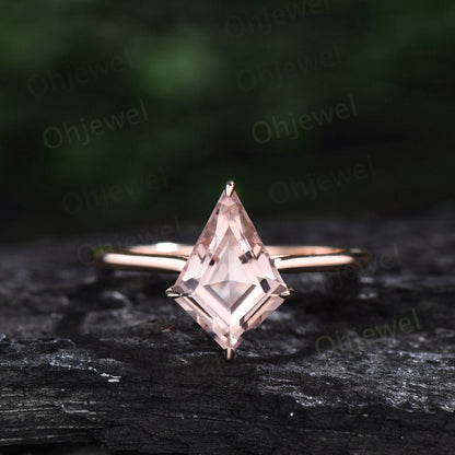 Vintage kite cut Morganite engagement ring set 14k rose gold marquise cut moissanite ring unique Solitaire promise wedding ring for women