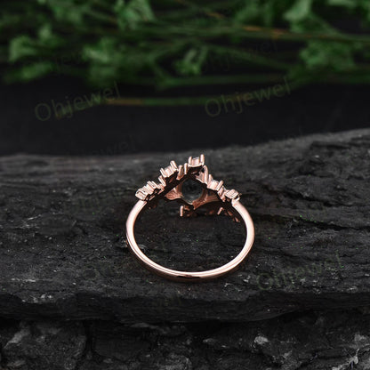 1ct hexagon cut blue sandstone engagement ring 14k rose gold sterling silver marquise cut diamond black spinel anniversary ring for women