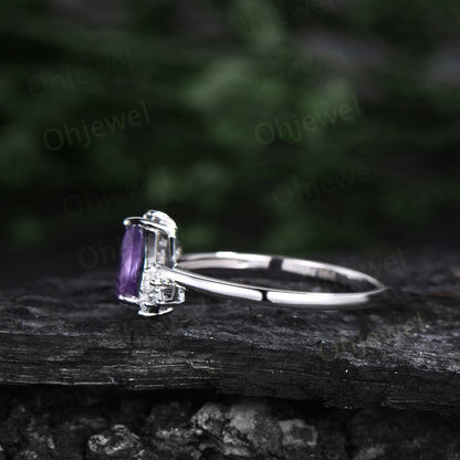 Pear shaped purple Amethyst ring rose gold vintage unique engagement ring cluster alexandrite ring marquise diamond anniversary ring women