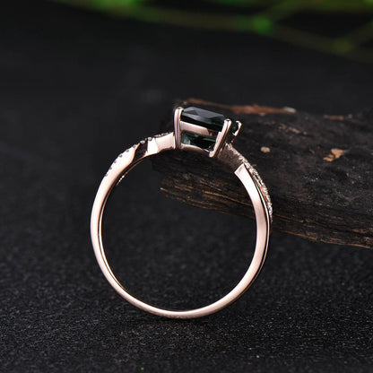 Vintage cushion cut moss agate engagement ring solid 14k rose gold infinity Twisted half eternity diamond ring anniversary ring for women