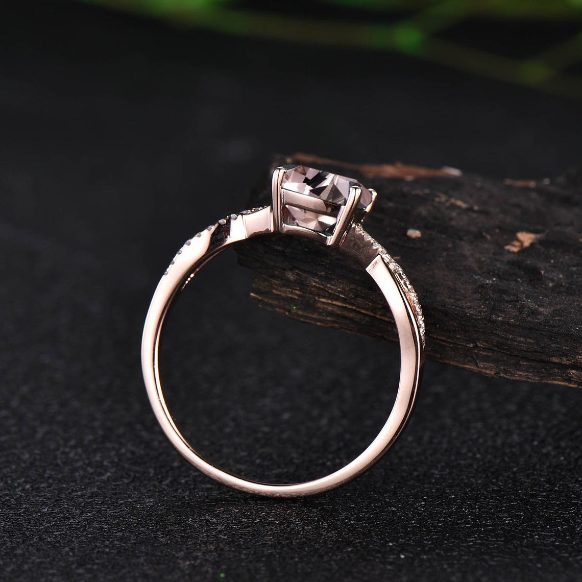 Vintage cushion cut morganite engagement ring solid 14k rose gold infinity Twisted half eternity diamond ring anniversary ring for women