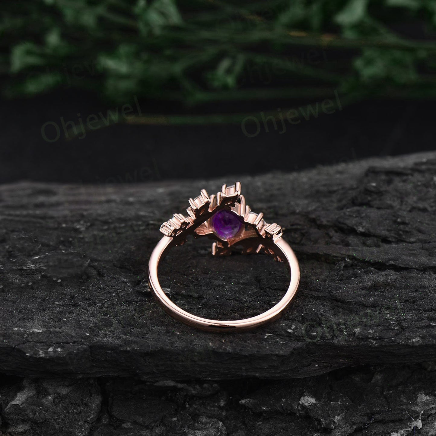 Vintage Hexagon cut amethyst engagement ring rose gold silver marquise diamond Pink Tourmaline ring cluster leaf unique wedding ring women