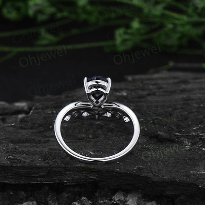 Pear shaped blue sandstone ring blue goldstone ring unique engagement ring 14k rose gold sterling silver anniversary ring women gifts