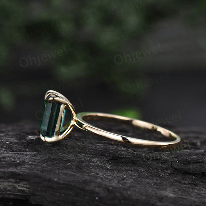 4ct emerald cut green moss agate engagement ring rose gold vintage unique Solitaire engagement ring women sterling silver promise ring gift