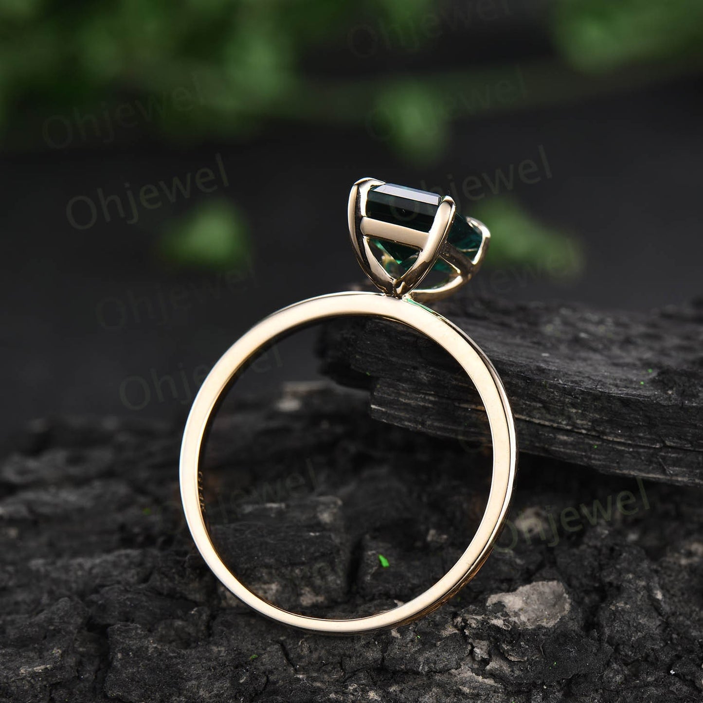 4ct emerald cut green moss agate engagement ring rose gold vintage unique Solitaire engagement ring women sterling silver promise ring gift