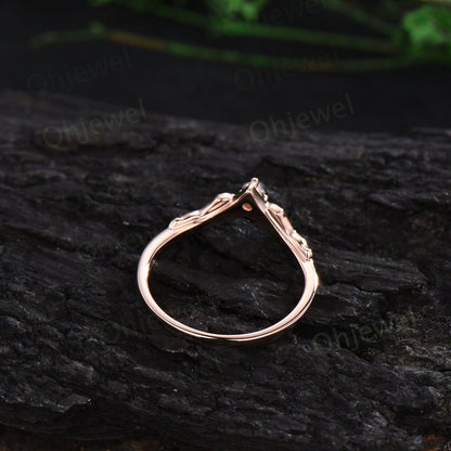 Vintage style three stone Alexandrite wedding band 14k rose gold silver bat curved stacking V shaped anniversary wedding ring band for women