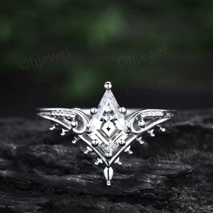 Vintage style kite cut moissanite engagement ring 14k rose gold unique split shank Solitaire engagement ring for women promise ring her
