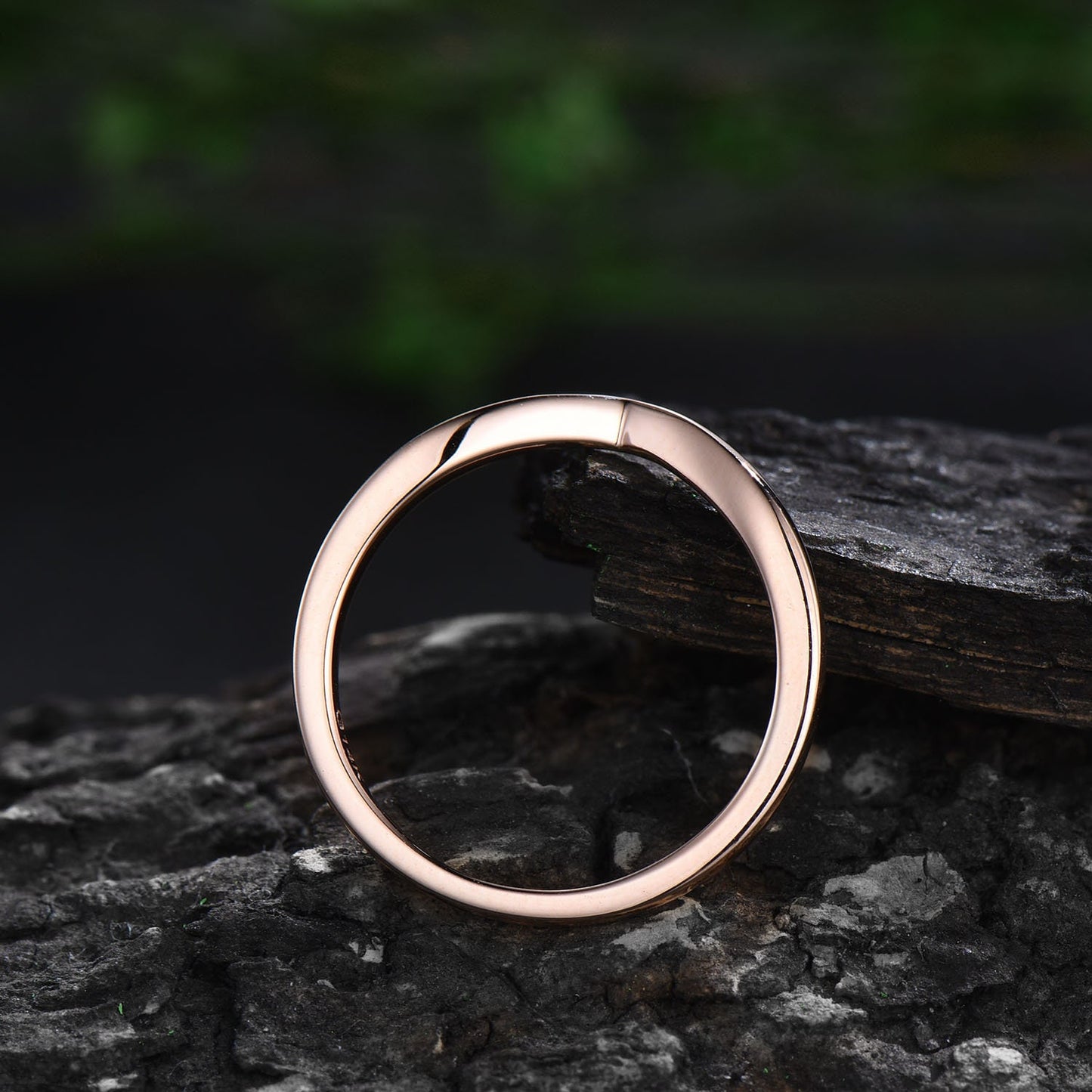 Curved V shaped wedding band  solid 14k rose gold solitaire stacking wedding ring band dainty Minimalist anniversary ring women gift for her