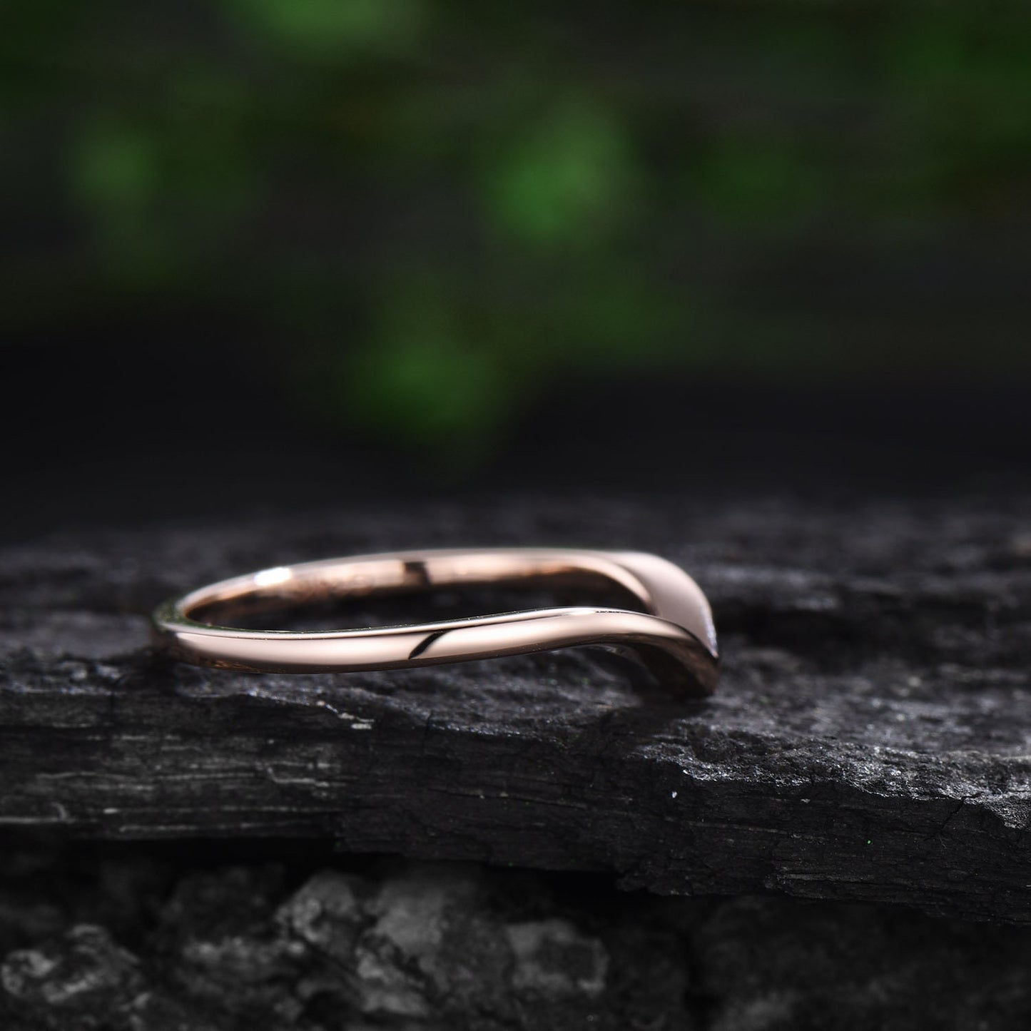 Curved V shaped wedding band  solid 14k rose gold solitaire stacking wedding ring band dainty Minimalist anniversary ring women gift for her