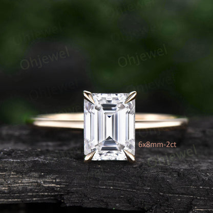 4ct emerald cut moissanite engagement ring rose gold vintage unique Solitaire engagement ring women wedding bridal promise ring gift for her