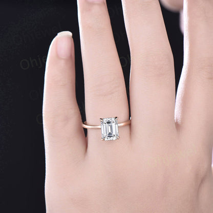 4ct emerald cut moissanite engagement ring rose gold vintage unique Solitaire engagement ring women wedding bridal promise ring gift for her