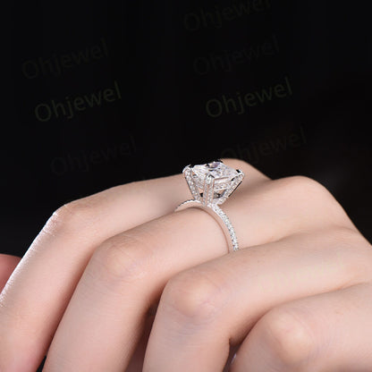 Unique radiant cut moissanite engagement ring solid 14k white gold half eternity vintage basket prong set diamond ring women jewelry