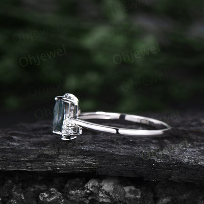 Pear shaped green moss agate ring rose gold vintage unique engagement ring cluster alexandrite ring marquise cut diamond wedding ring women