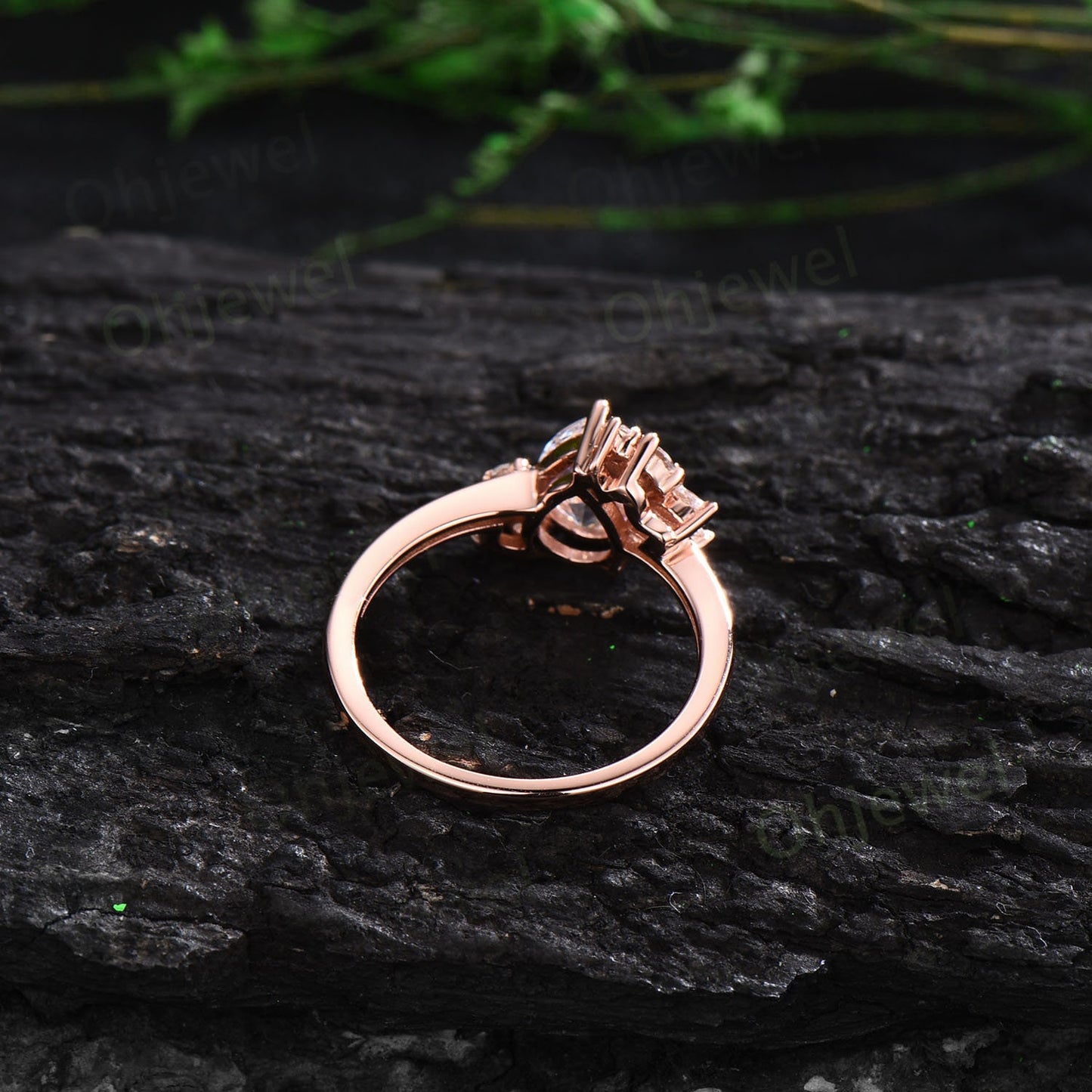 Pear shaped alexandrite ring rose gold vintage unique engagement ring dainty cluster marquise cut diamond anniversary wedding ring for women